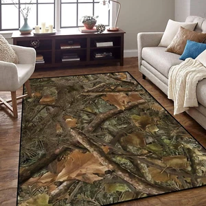 Area Rug Non-Slip Floor Mat Realistic Forest Camouflage Seamless Pattern Conifer - Picture 1 of 12