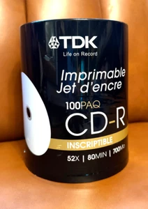 TDK CD-R Recordable 52X 80MIN 700MB Inkjet Printable Blanks* 100-Pack New Sealed - Picture 1 of 1