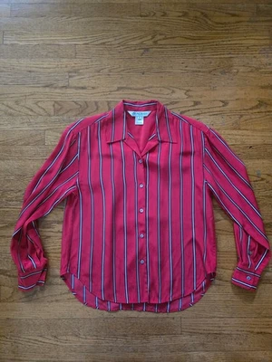 Blusa vintage Austin Reed para mujer 100 % seda a rayas con botones talla 6 Foto 1 de 4