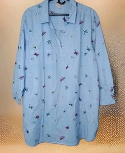 GAP Spring Butterfly Blue Shirt Dress Womens Size XL Cotton Long Sleeve V Neck - Picture 1 of 13