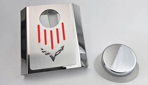 Master Cylinder Cover Bright Red Flag Logo fits 2014-2019 Chevy Corvette Auto - Picture 1 of 2