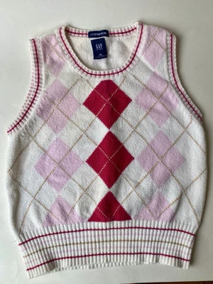 Gap Niños-Chaleco Suéter Talla 7/8 Argyle-Tejido-Rosa-Rosa Caliente-Marfil-USADO EN EXCELENTE ESTADO-Valentín-niñas Foto 1 de 4