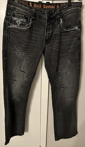 Rock Revival Triton Slim Straight Jeans in Black, Men's Size 34 See Photos - Picture 1 of 20