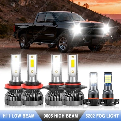 6x White LED Headlights + Fog Lights Bulbs For Chevy Silverado 1500 2014-2015 - Image 1 of 4