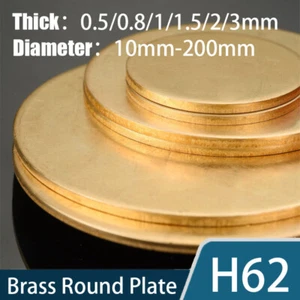 0.5/0.8/1/1.5/2/3mm H62 Solid Brass Discs Flat Round Sheet Plate Φ10~Φ200mm Dia - Picture 1 of 7