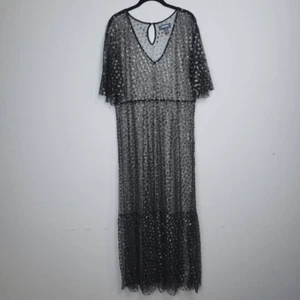 ModCloth Womens Sheer Metallic Maxi Dress Black Gold Large Party Goth Glam Event - Picture 1 of 6
