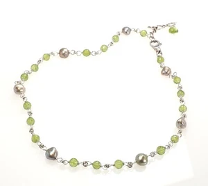 Handmade Artisan Precious Green Peridot & Freshwater Pearl Silver Necklace NEW - Picture 1 of 6
