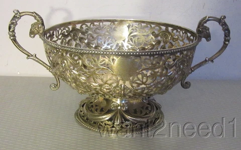 George Fox 1870 London STERLING SILVER PIERCED BASKET BOWL Victorian dish 326g Cover