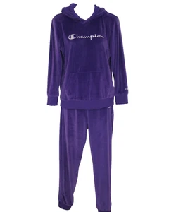Champion Velour Track Suit 2 Piece Large Purple Velvet Joggers Pants Hoodie - Picture 1 of 21