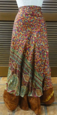 Beautiful Reversible Hand Made Silk Bohemian Indian Maxi Skirt Wrap One Size - Image 1 of 4