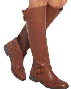 Shoedazzle -Flat boots Letoya~Cognac Color Sz 11 Over Knee Zip up Riding Women - Picture 1 of 5
