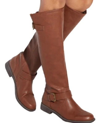 Shoedazzle -Botas planas Letoya~cor conhaque tamanho 11 acima do joelho com zíper para cima equitação feminina - Imagem 1 de 4