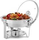 ROVSUN 5 Qt Round Chafing Dish Buffet Set with Glass Lid & Lid Holder, 1/2 Packs