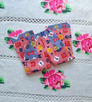 VTG RETRO 60S DEADSTOCK GINGHAM ROAD SIGNS KITSCH FLARES PANTS APPROX 3-4 YEARS - Image 1 of 4