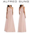 ALFRED SUNG D815S Tostowy cukier róż różowy satynowy suknia na jedno ramię linia A 6 R