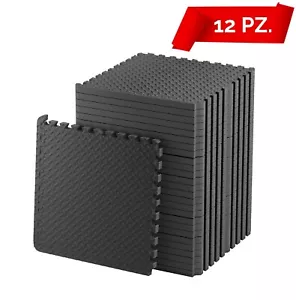 TAPPETO PUZZLE TAPPETINO FITNESS PALESTRA MULTIUSO SCHIUMA EVA 12PZ 60X60CM NERO - Foto 1 di 8