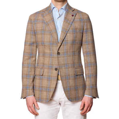 SARTORIA PARTENOPEA Beige-Blue Plaid Wool-Silk Jacket NEW Current Model - Image 1 of 4