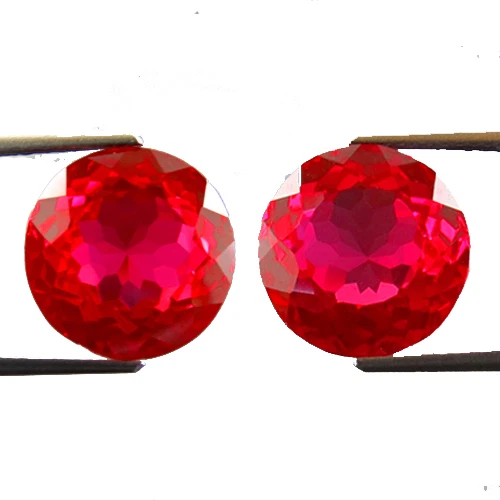 24 ct Deep Pink Red Ruby Round Lab Big Gems Pair - Image 1 of 1