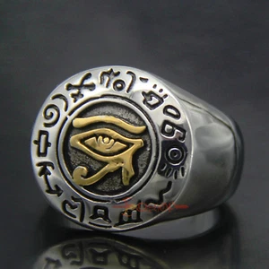 Herren Ägyptisches Auge des Horus Edelstahl Ring Ra Udjat Talisman Silber/Gold - Bild 1 von 9