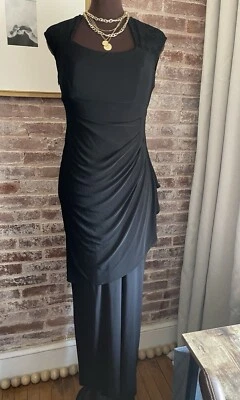 Black Label Evan Picone Black Formal Maxi Dress Sleeveless Drape Front Size 4 - Image 1 of 4