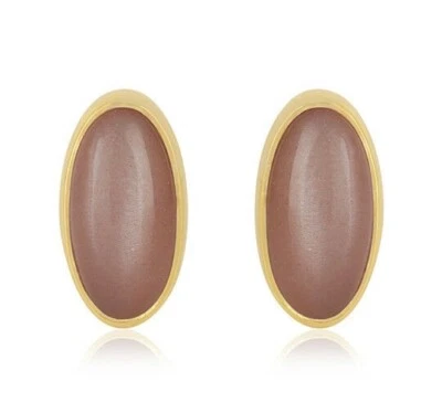 Peach Moonstone 925 Silver Gold Plated Designer Stud Earrings Gemstone Jewelry - Image 1 of 4