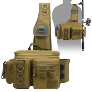 Fishing Tackle Bag Fishing Fanny Pack Crossbody Fishing Backpack with Rod Holder - Picture 1 of 9