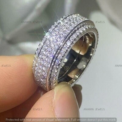 Moissanite 3Ct Round Men Full Eternity Anniversary Band Ring 925 Sterling Silver - Image 1 of 4