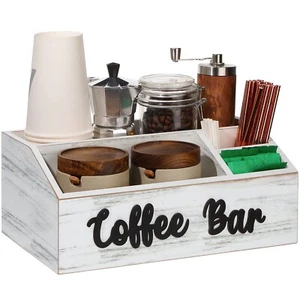 Wooden Coffee Bar Bin Box Coffee Bar Letter Decor Pod Holder Storage White - Picture 1 of 7
