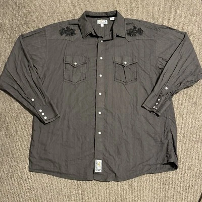 Camisa Panhandle Slim Masculina XL Pérola Snap Manga Longa Bordada Cinza Western - Imagem 1 de 4