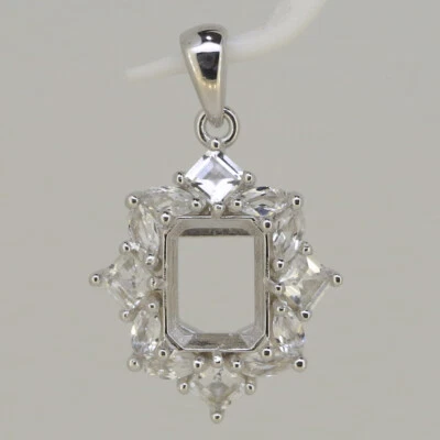 Sterling Silver Semi Mount Pendant Setting OCT 9x7mm W/ White Topaz - Image 1 of 3
