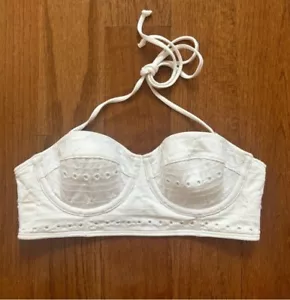 Y2K Abercrombie and Fitch white embroidered cottage core balconette bikini top - Picture 1 of 4