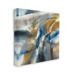 Abstract Blue Yellow Canvas Wall Art by K. Nari Distortion Shape Modern Decor - Picture 1 of 6