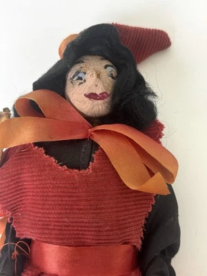 Witch Doll Arkansas Little People Red Witch Doll Nut Face Hand Painted 9 In Tall - Image 1 of 4