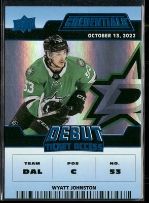2022-23 Upper Deck Credentials Wyatt Johnston Blue RC /99 #195 Dallas Stars - Image 1 of 2