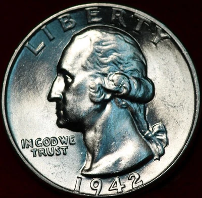 Uncirculated 1942 Philadelphia Mint Silver Washington Quarter - Image 1 of 2