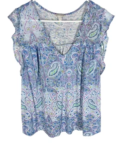 Top LUCKY BRAND Talla XL Azul Semi Transparente Floral Boho Cottagecore Ditzy Beach - Imagen 1 de 4