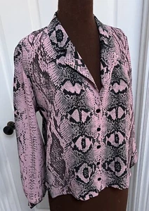 NEW TOPSHOP pink black snakeskin animal print v neck blouse U.K. 12 petite BNWT - Picture 1 of 12