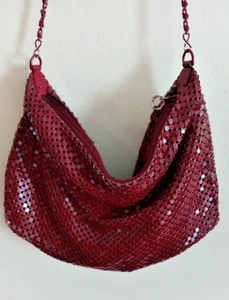 5"X10"VINTAGE 40'S/50'S DARK RED CROSS BODY METAL MESH PURSE CHAIN STRAP (FDC) - Picture 1 of 3
