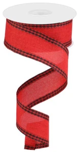 Solid Canvas Ribbon with Gingham Edge, 10 Yards (Red, Black) - RGA1098WJ - Picture 1 of 1