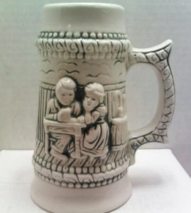 Vintage Ceramic Stein  Made in Brazil  #1366  White & Gray  Beer Stein - Picture 1 of 7