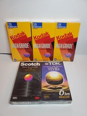 Lote Mixto de 5 Cintas en Blanco VHS T-120 Selladas Nuevas Scotch TDK Kodak (A9) Foto 1 de 4