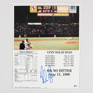 Nolan Ryan Signed Photo Card 6th No Hitter 1990 8x10 Rangers - COA JSA - Picture 1 of 3