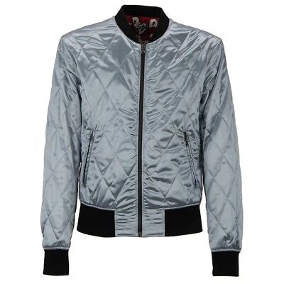 DOLCE & GABBANA Chaqueta Bomber Acolchada Nylon con Tejido Azul Claro Negro 11479 Foto 1 de 4