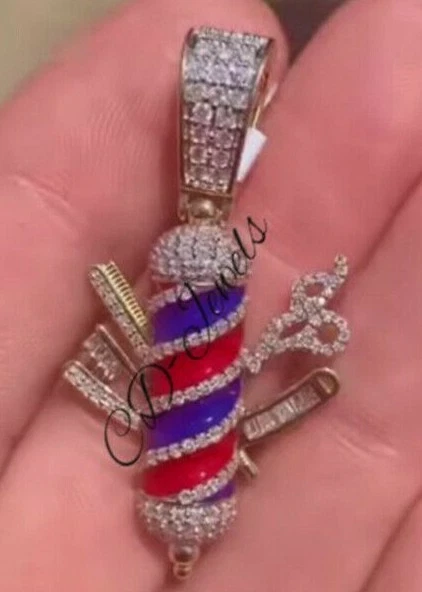 Men's 1.15ct Cubic Zirconia Enamel Barber Pole Bottle Pendant Free Stud Silver - Image 1 of 4