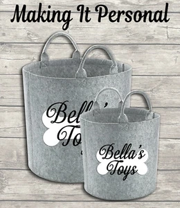Personalised Dog Toy Bag Basket Dog Toy Felt Trug Dog Toy Storage Bag Grey - Picture 1 of 14