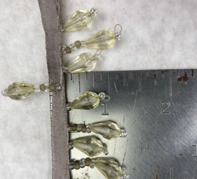 LOT(11) beige teardrop beaded fringe trim (3/8" ribbon + 1" tassels)w x 10 yards Foto 1 de 4