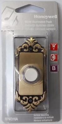 Honeywell RPW316A Brass Wired Illuminated Push Door Bell Button - Image 1 of 2