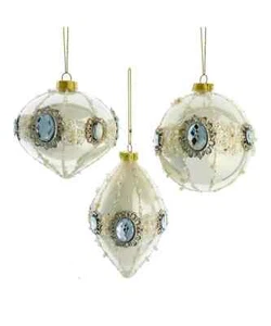 Glass Pearl White Ball, Drop & Onion Ornaments Set Of 3 Christmas Decor - Picture 1 of 1