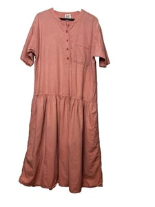 Vintage Color Me Damen-Baumwollkleid Midi Boho korallenrosa Small 100 % USA Baumwolle - Bild 1 von 7