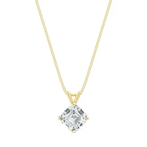 IGI F/VVS 1.25 Ct Turned Asscher Lab Grown Diamond Pendant Solid 14K Yellow Gold - Picture 1 of 2